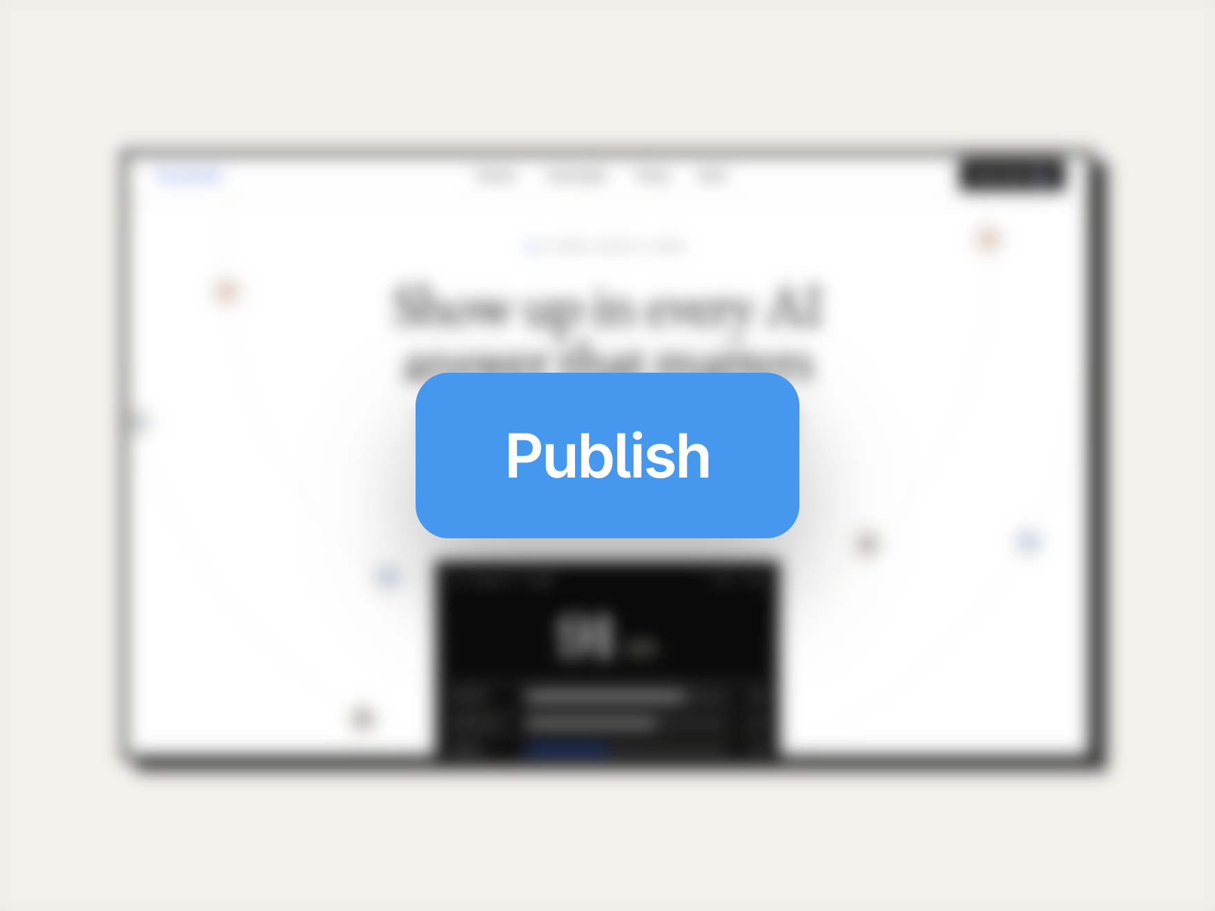 Publish button over the customized website preview