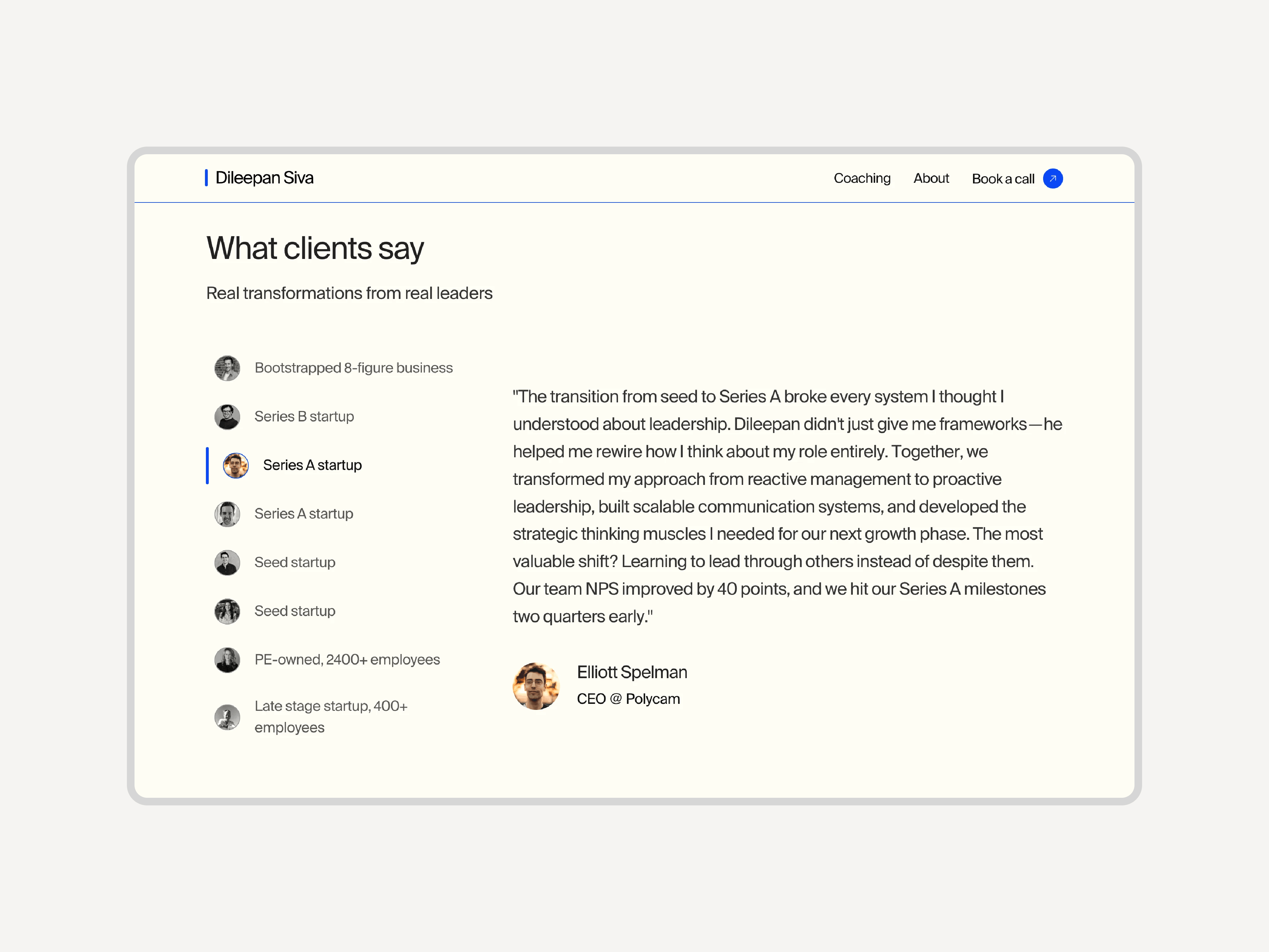 Testimonials section